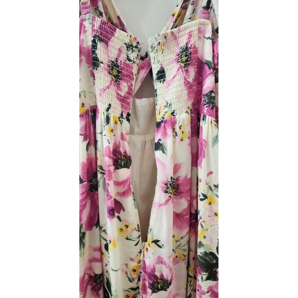 Abercrombie & Fitch Pink Floral Tiered Maxi Dress XL Flutter Sleeve Twist Front